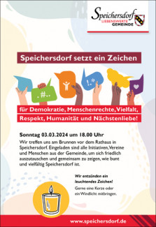 Plakat Speichersdorf setzt ein Zeichen für Demokratie (März 2024, Web als JPG)