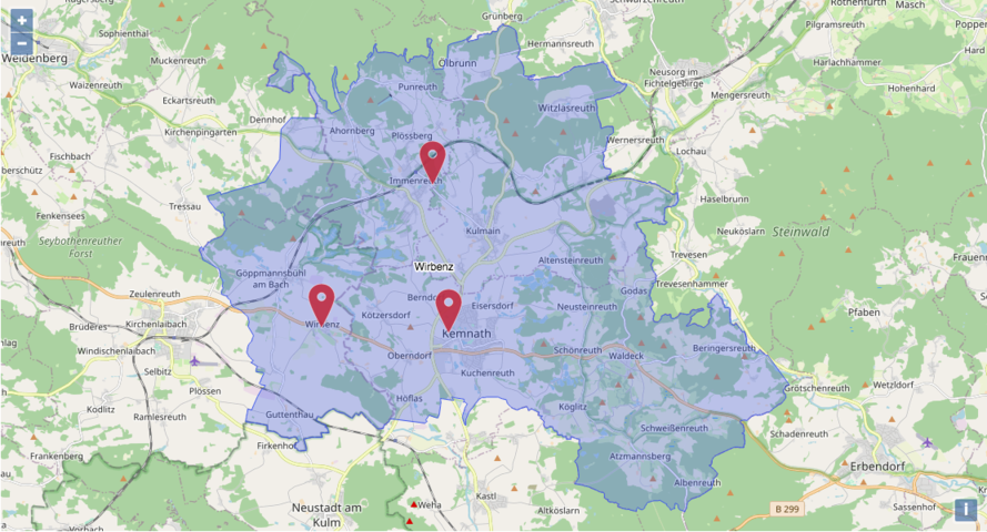 Karte der Pfarrei Wirbenz mit Kemnath und Immenreuth (größere Vorschau)