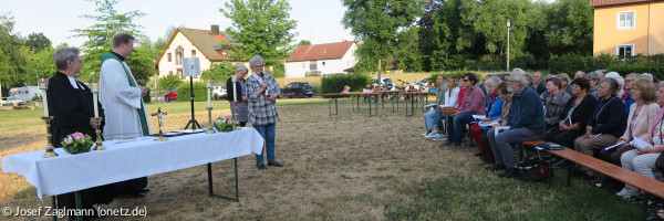 Ökumenischer Gottesdienst am Eisweiher 2023 – Bild mit Pfrin. Steiner, Pfr. Kraus und Dr. Schraml