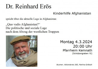 Plakat zum Vortrag von Dr. Reinhard Erös mit seinem Bild