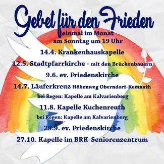 Plakat für die ökumenischen Friedensgebete von April bis Oktober 2024