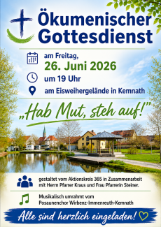 Ökumenischer Gottesdienst am Fr, 26. Juni 2026, 19 Uhr am Eisweiher mit dem Posaunenchor