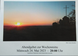 Einladungsplakat zum ökumenischen Abendgebet am Mittwoch, 24.5.2023, 20:00 Uhr