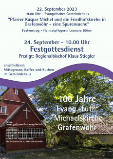 Plakat zum Festgottesdienst anlässlich des 100-jährigen Bestehens der Michaelskirche in Grafenwöhr