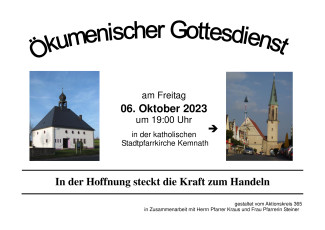 Plakat des ökumenischen Gottesdienstes in Kemnath am 6.10.2023