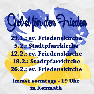 ökumenische Friedensgebete mit Terminen Januar/Februar 2023 als Plakat