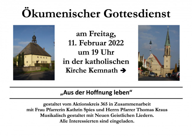 Plakat des ökumenischen Gottesdienstes in Kemnath am 11.2.2022